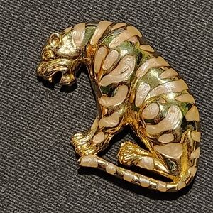 Gold and Beige Tiger Brooch